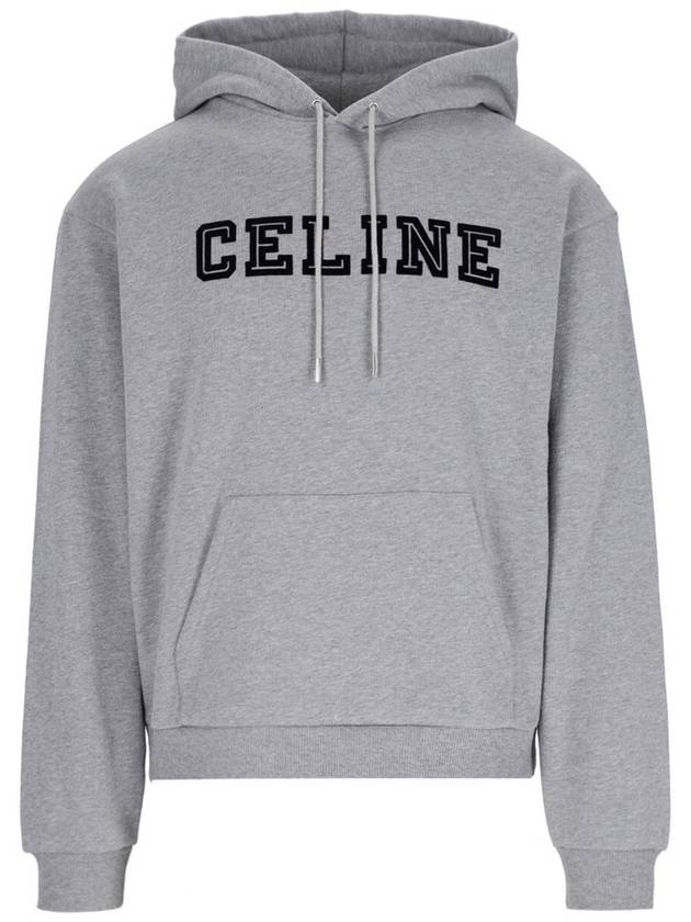 CELINE Logo Loose Cotton Fleece Hoodie Grey