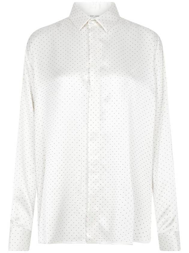 Saint Laurent Studded Silk Satin Long Long Sleeve Shirt