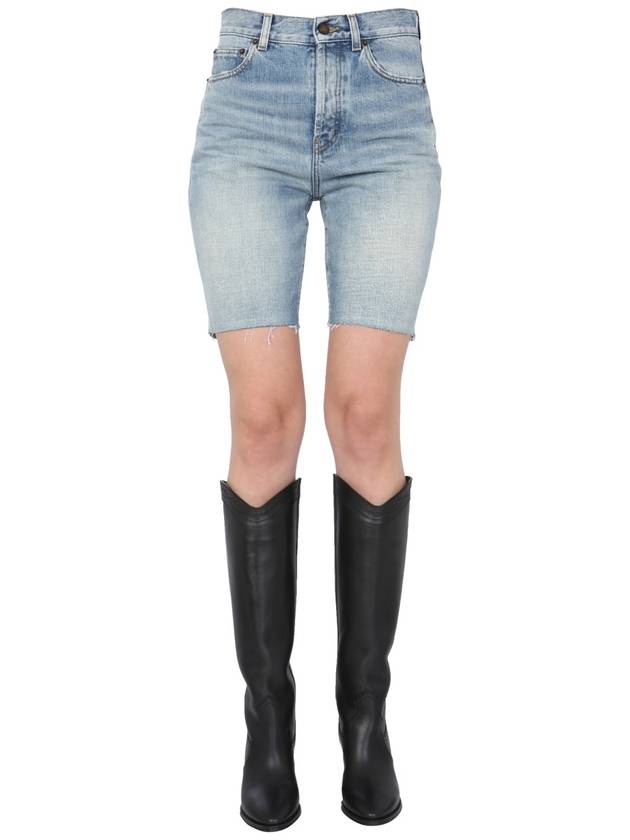 Saint Laurent Bermuda Biker Denim Shorts