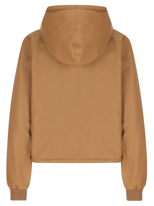 Fendi Leather Zip Up Hoodie Beige