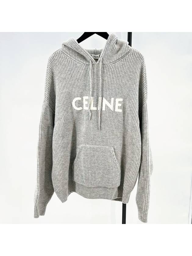 CELINE Ribbed wool knit hoodie gray L size