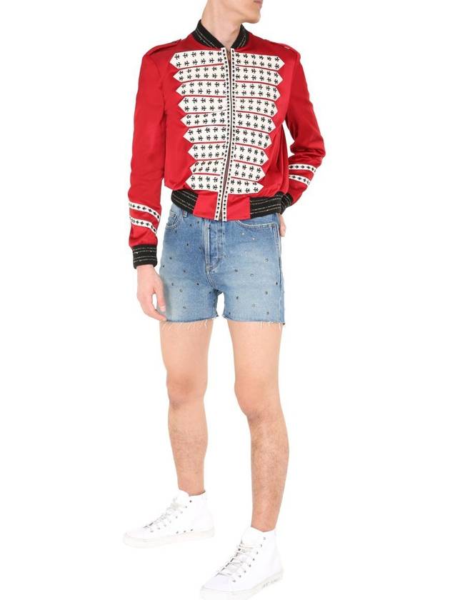 Saint Laurent Eyelet Stud Cotton Denim Shorts Blue