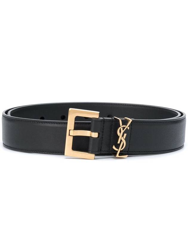 Saint Laurent Monogram Buckle Leather Belt Black