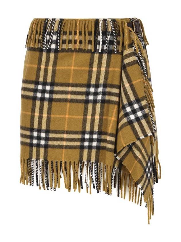 Burberry Check Wool Cashmere A-Line Skirt Oxide
