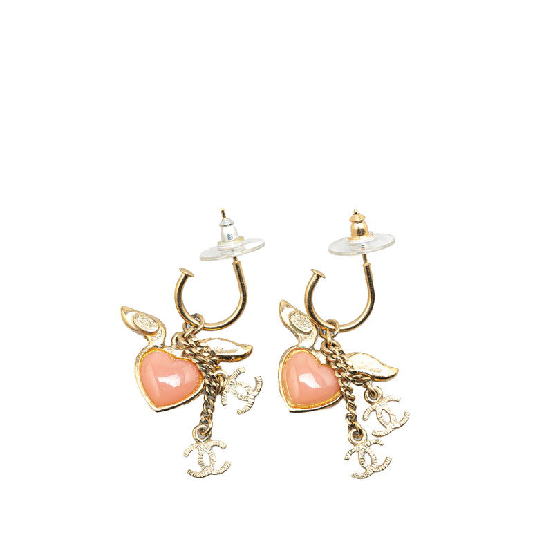 Chanel Heart Motif Rhinestone Swing Earrings