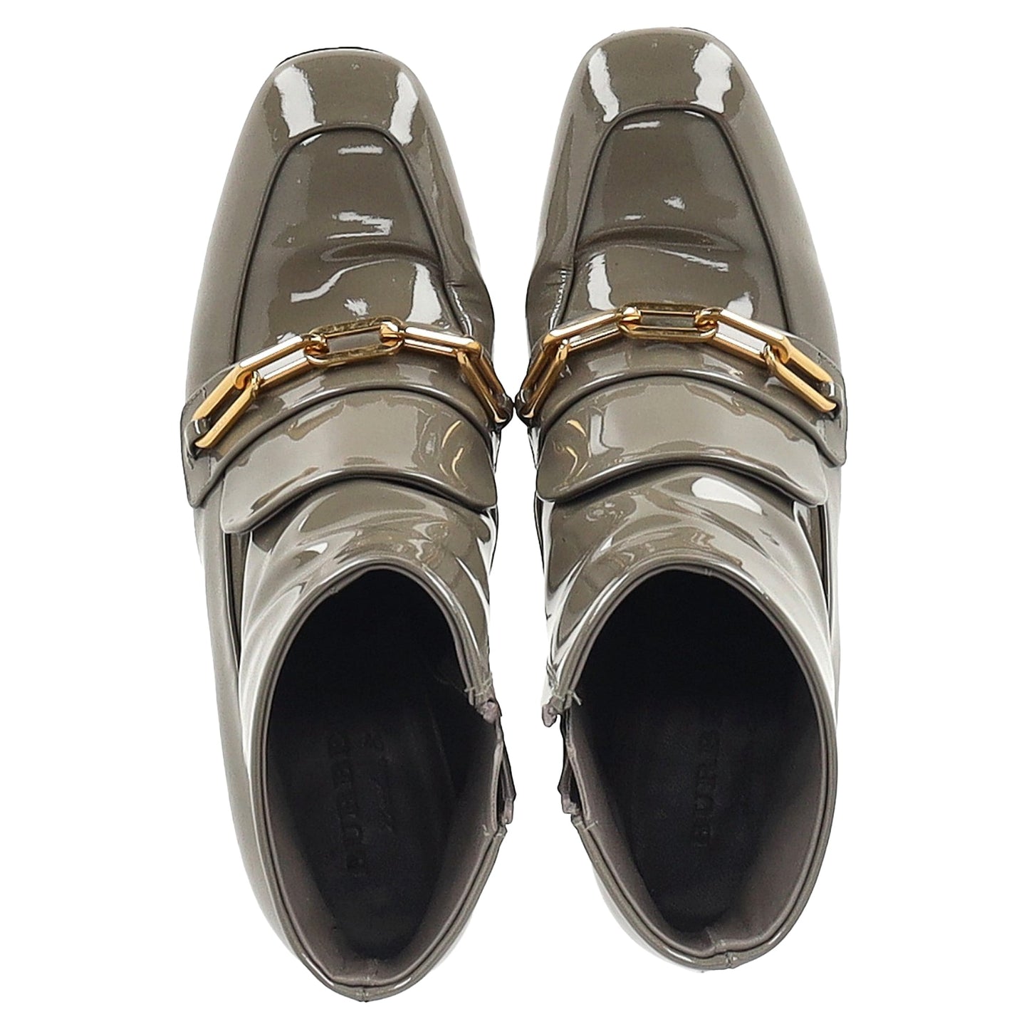 Burberry Chettle Chain-Link Accents Boots in Grey Patent Leather