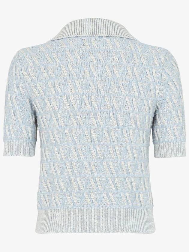 Fendi FF Wool Cashmere Polo Knit Top Light Blue