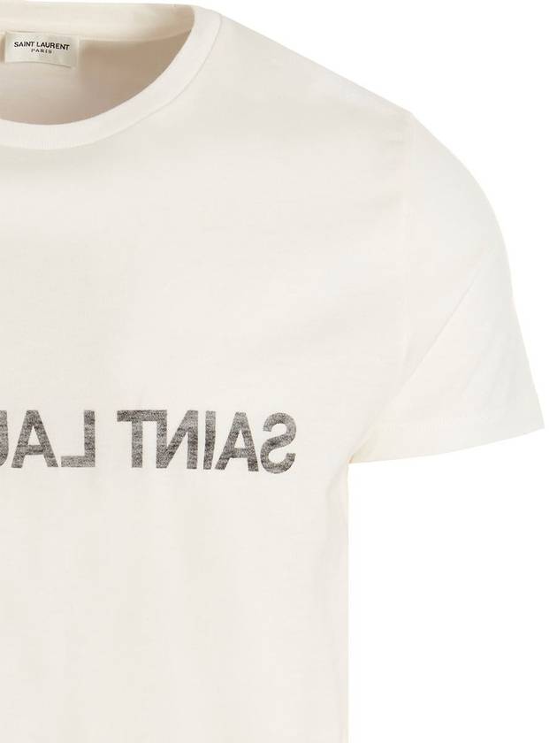 Saint Laurent Reverse Logo Print Cotton Short Sleeve T-Shirt White