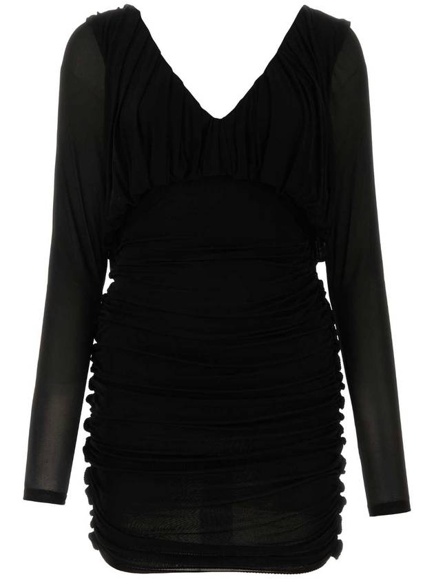 Saint Laurent V-Neck Drape Short Dress Black