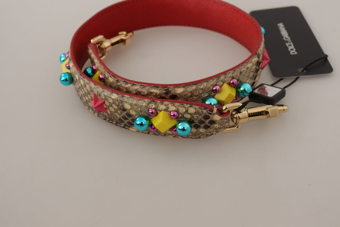 Dolce & Gabbana Beige Python Leather Crystals Shoulder Women's Strap