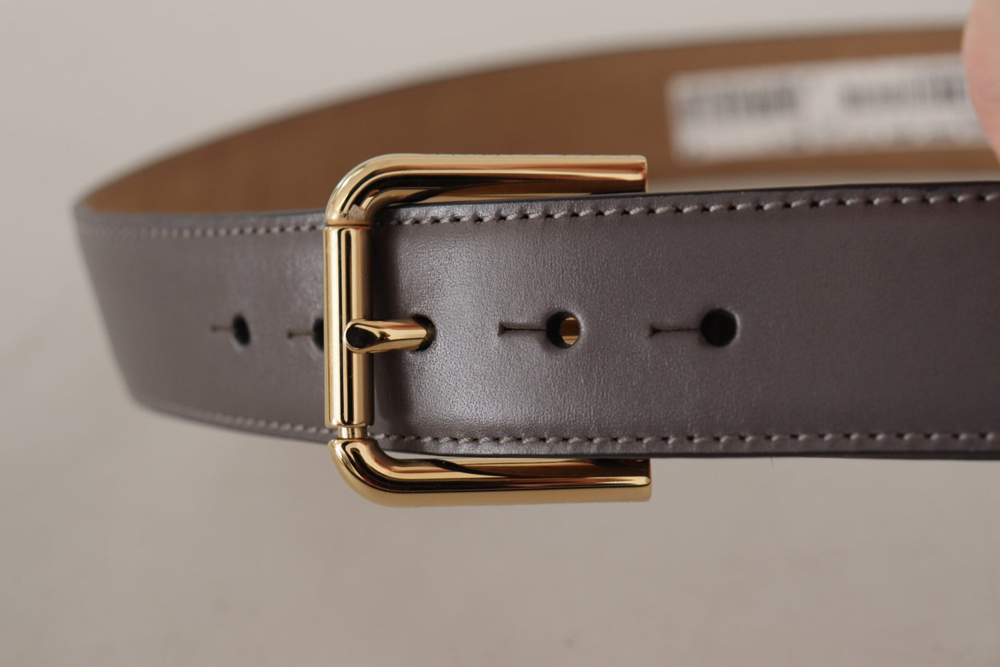 Dolce & Gabbana Gray Calfskin Leather Gold Metal Logo Buckle Women's Belt