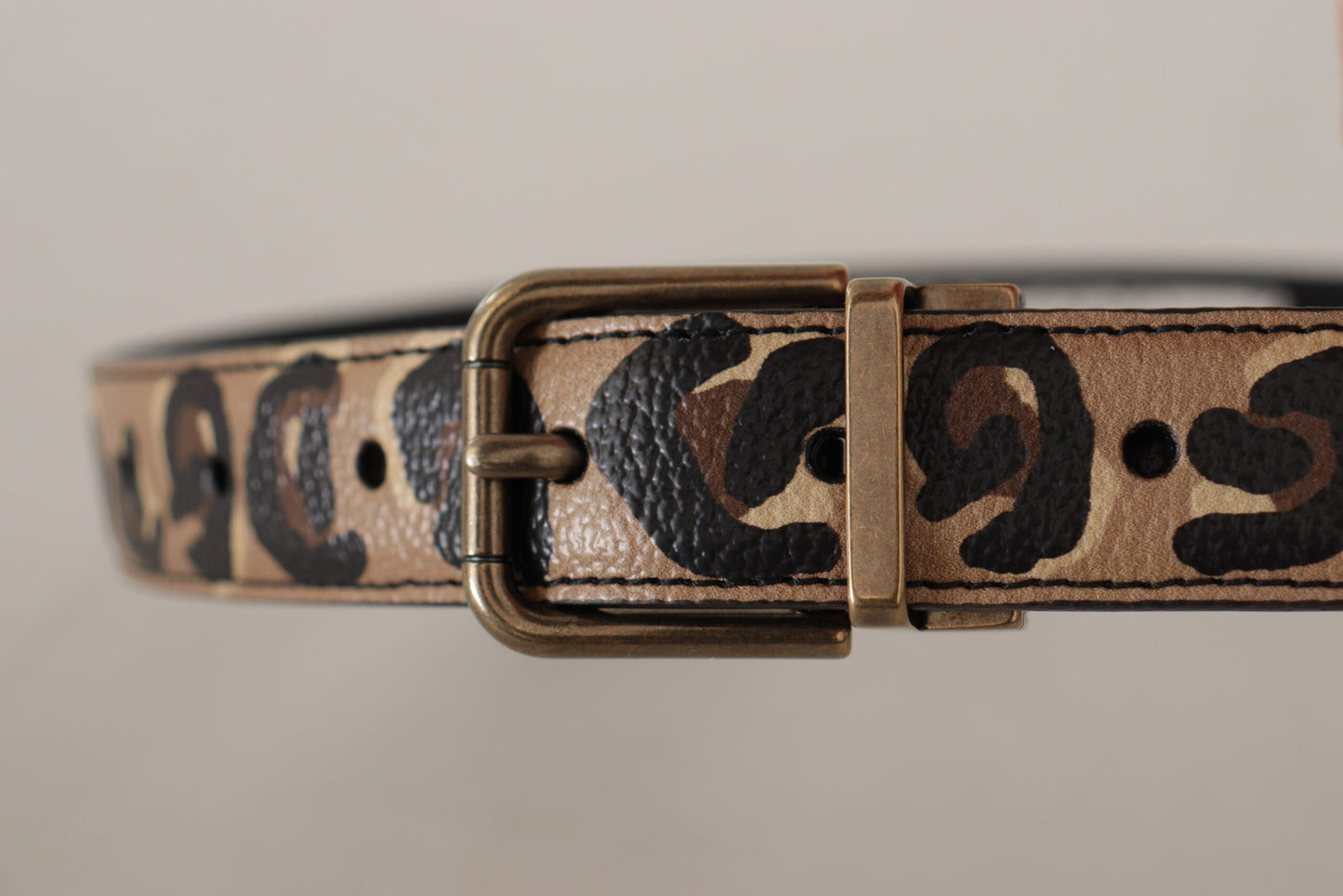 Dolce & Gabbana Brown Leather Leopard Print Bronze Metal Buckle Women's Belt