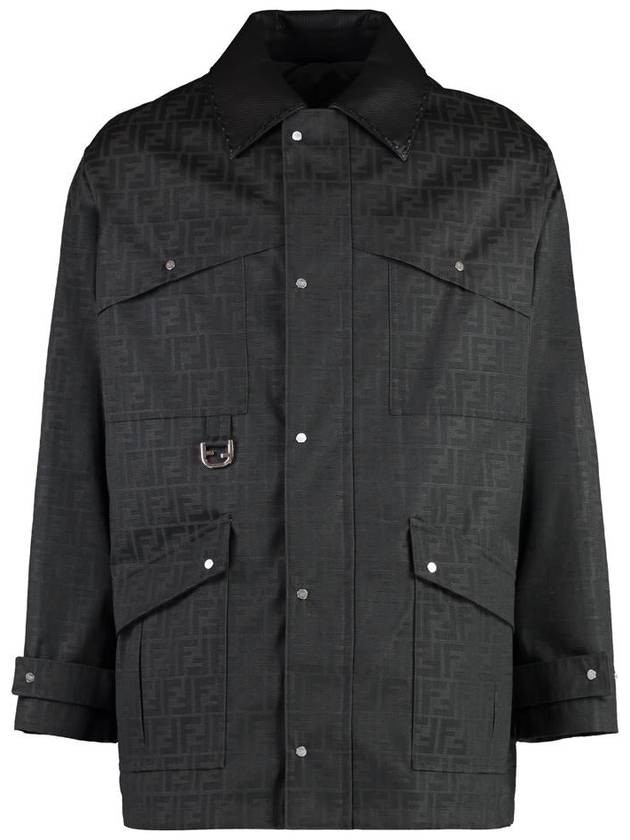 Fendi Waxed FF Jacquard Blouson Jacket Brown