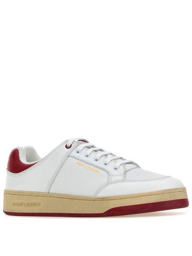 Saint Laurent Crack Lace Up Calf Leather Low Top Sneakers White Red