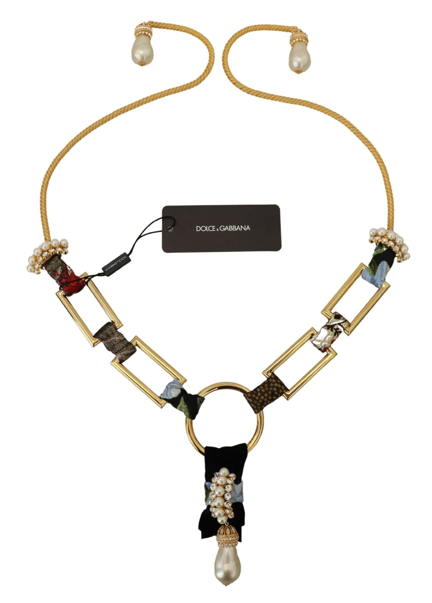 Dolce & Gabbana Gold Brass Sicily Crystal Robe Statement Women's Necklace