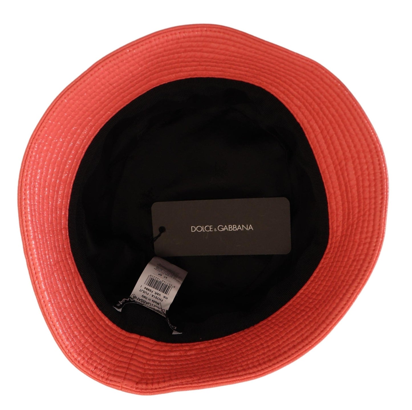 Dolce & Gabbana Peach Quilted Faux Leather Women Bucket Cap Women's Hat
