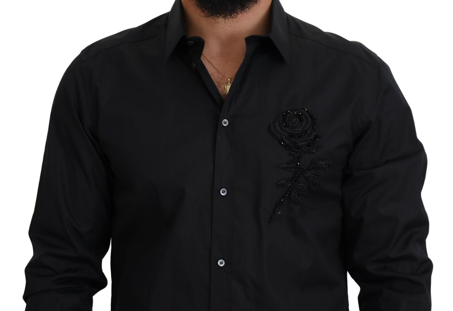 Dolce & Gabbana Black Roses Slim Fit Cotton Men's Shirt
