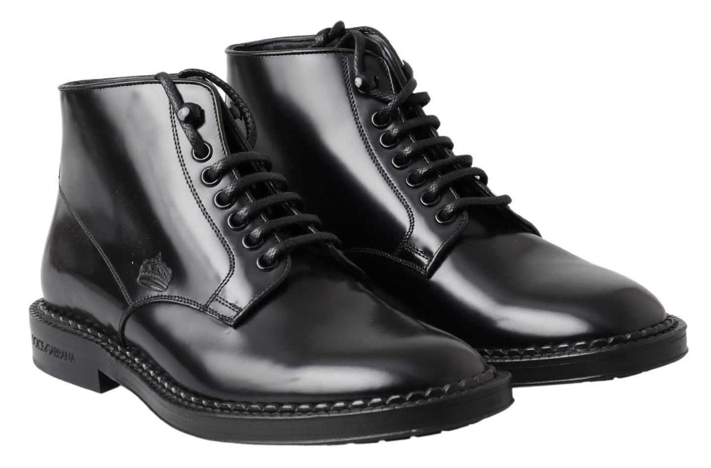 Dolce & Gabbana Black Leather Men Short Boots Lace Up Men's Shoes