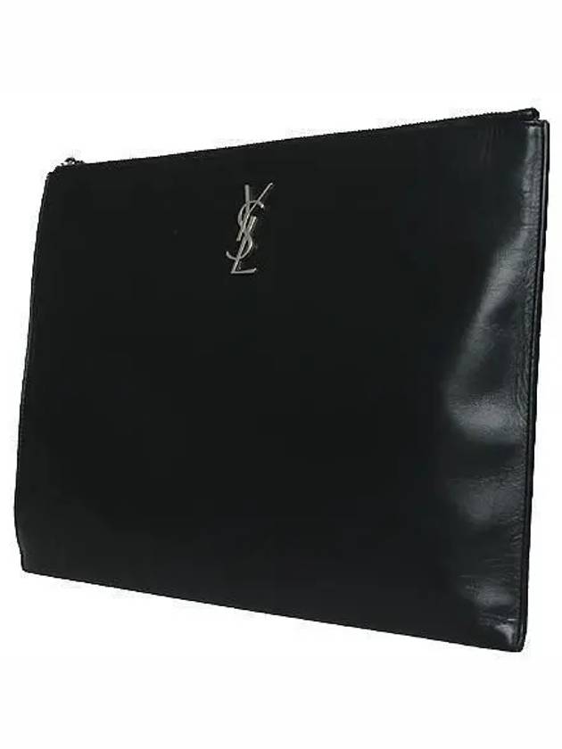 Saint Laurent 534680 Black Monogram Silver Logo Large Clutch Bag