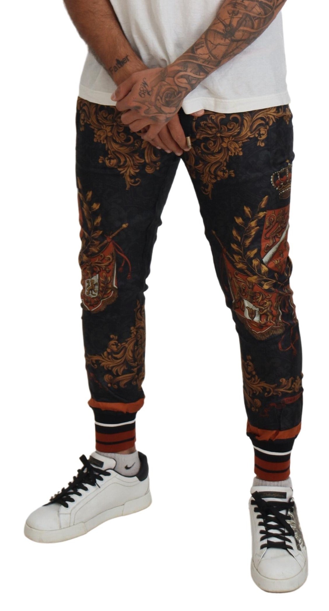 Dolce & Gabbana Gray Silk Baroque Crown Trousers Sport Men's Pants