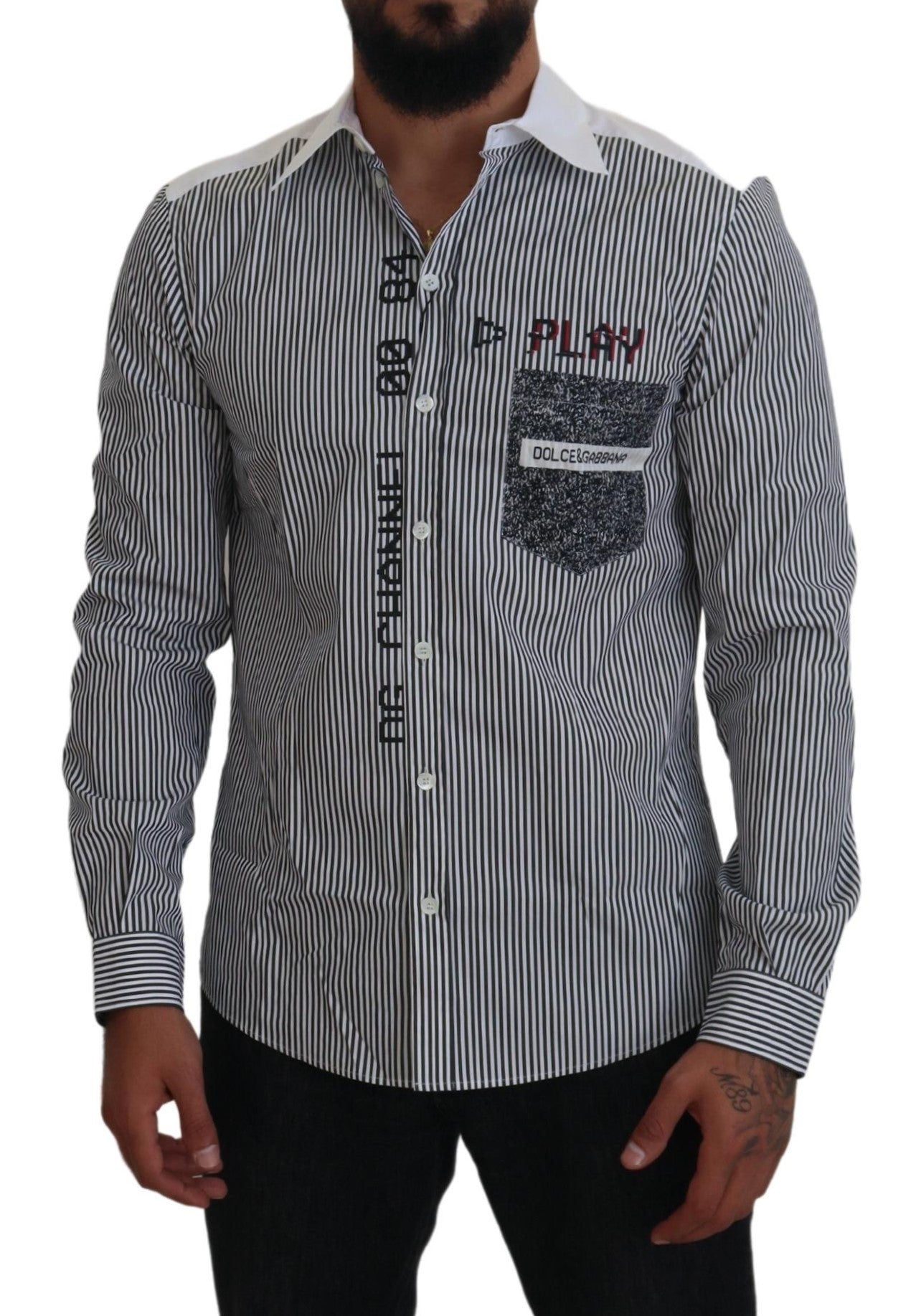 Dolce & Gabbana Gray White Striped Slim Fit Men's Shirt