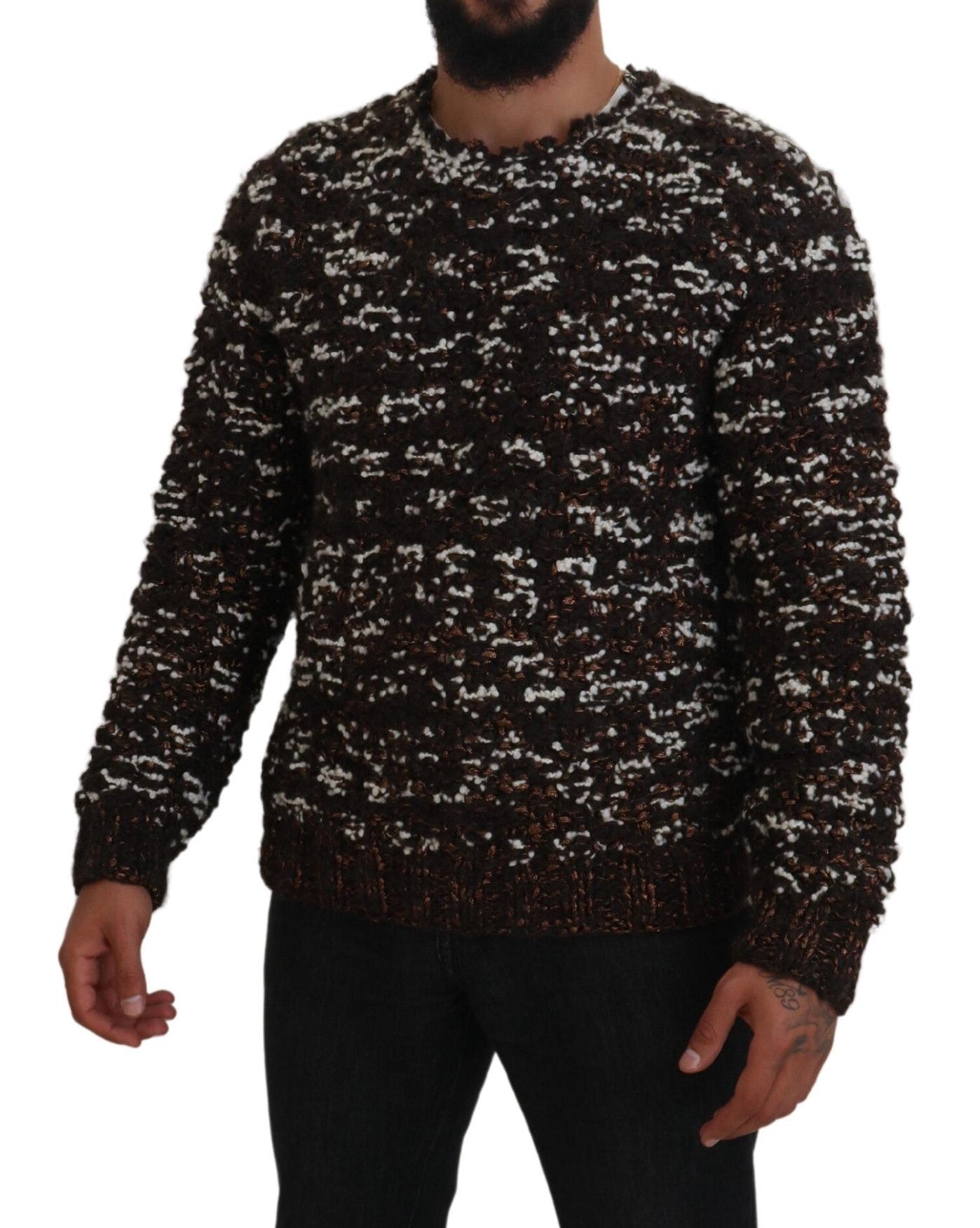 Dolce & Gabbana Brown Knitted Wool Fatto A Mano Men's Sweater