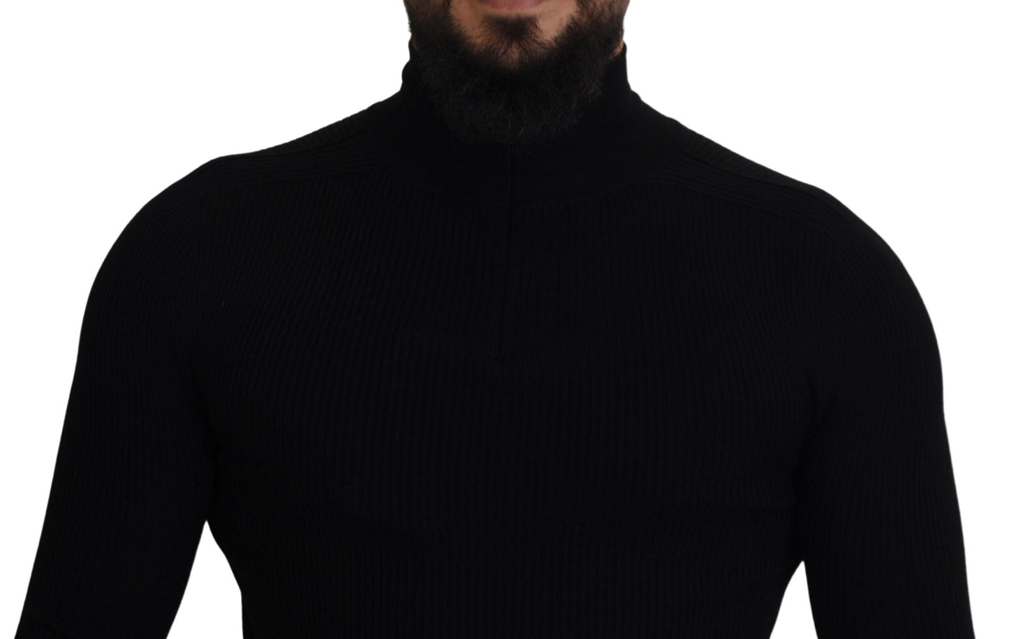 Dolce & Gabbana Black Half Zip Turtleneck Pullover Men's Sweater
