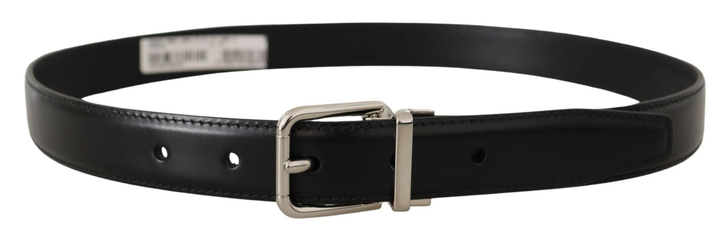 Dolce & Gabbana Black Calf Leather Logo Engraved Metal Buckle Men's Belt