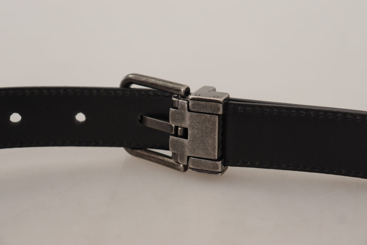 Dolce & Gabbana Black Plain Leather Vintage Logo Metal Buckle Men's Belt