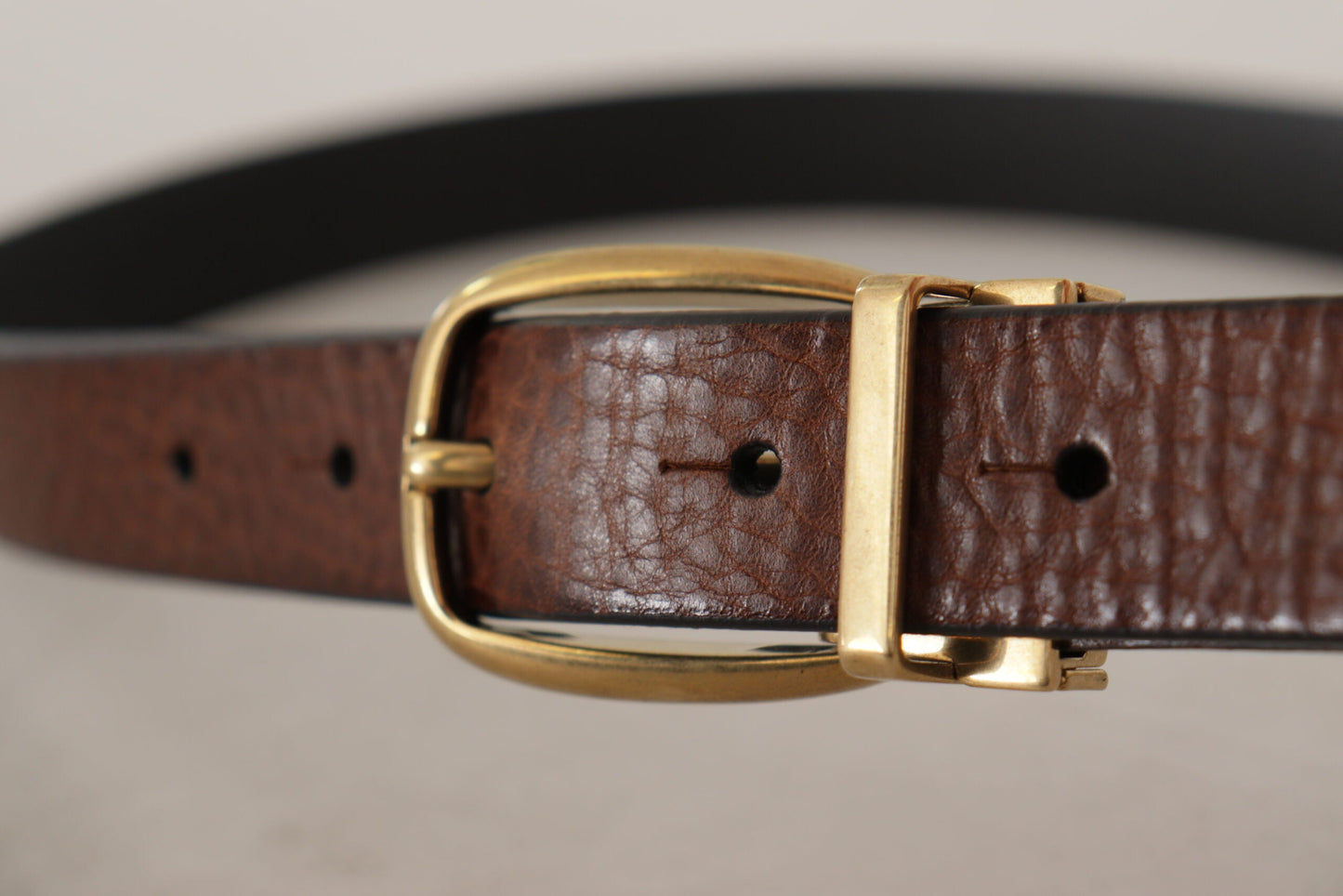 Dolce & Gabbana Brown Leather Classic Vintage Metal Buckle Men's Belt