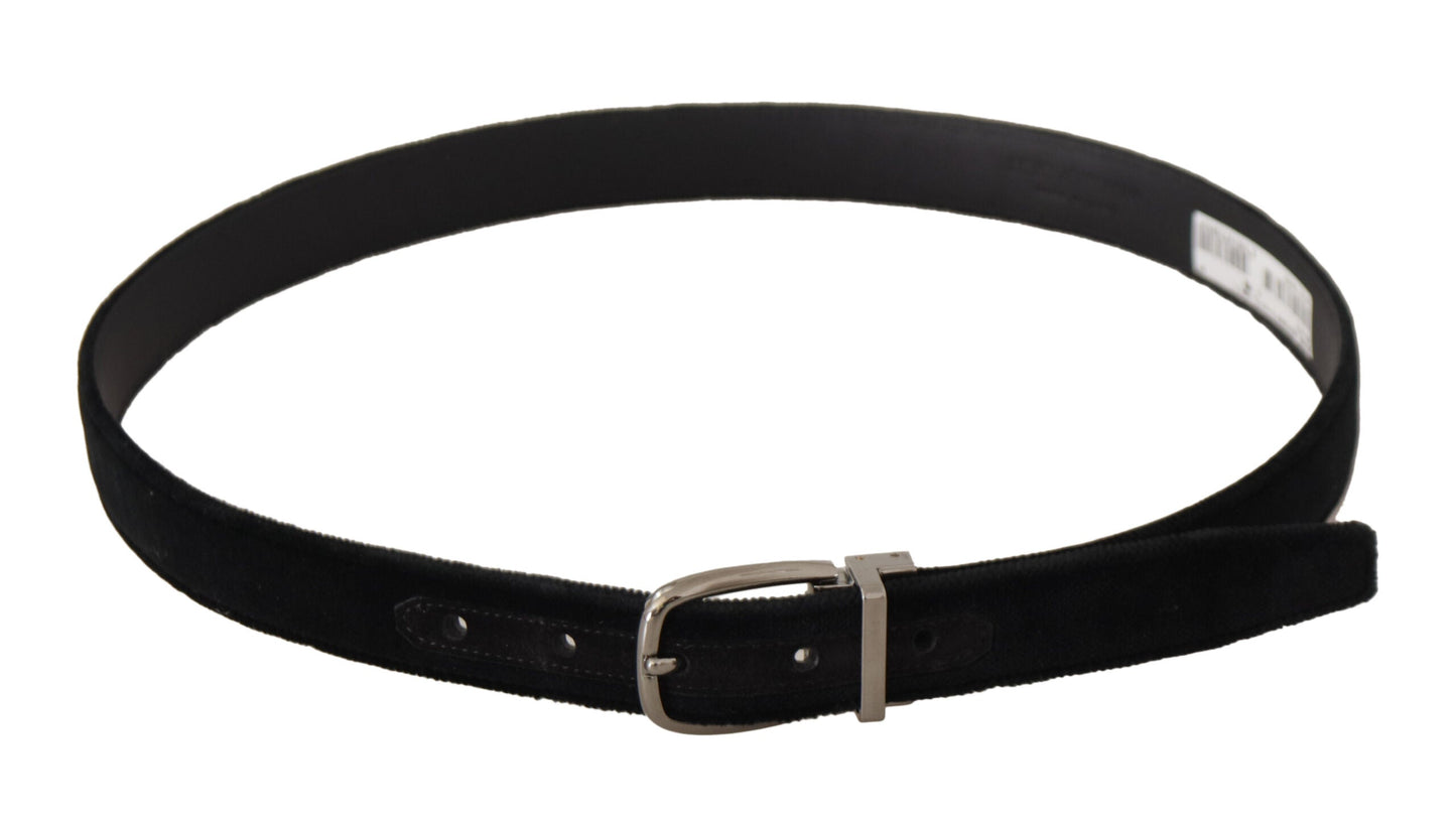 Dolce & Gabbana Black Classic Velvet Silver Tone Metal Buckle Men's Belt