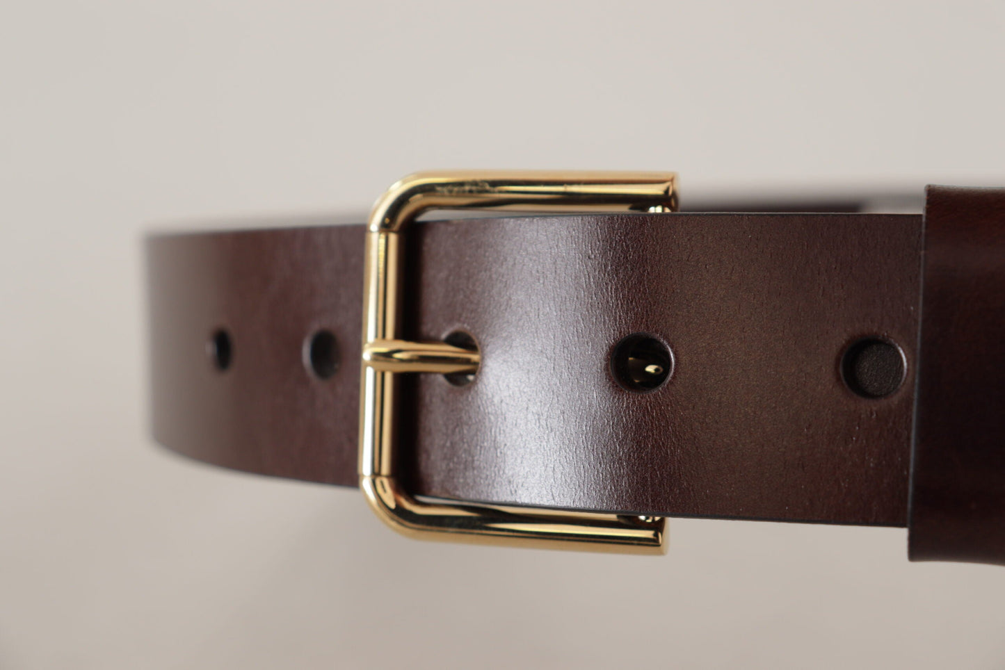 Dolce & Gabbana Brown Polished Leather Gold Tone Metal Buckle Men's Belt