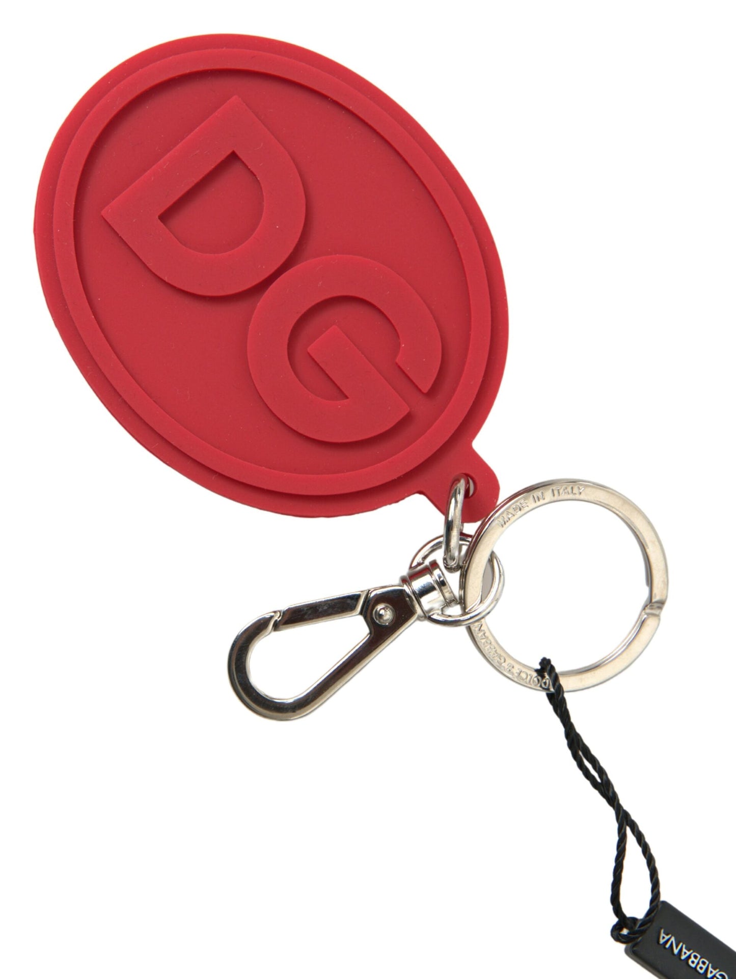 Dolce & Gabbana Red Rubber DG Logo Silver Brass Metal Keyring Women's Keychain