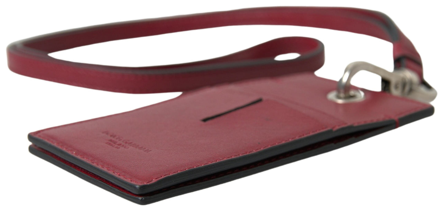 Dolce & Gabbana Red Leather Lanyard Logo Slim Card Holder Men Men's Wallet