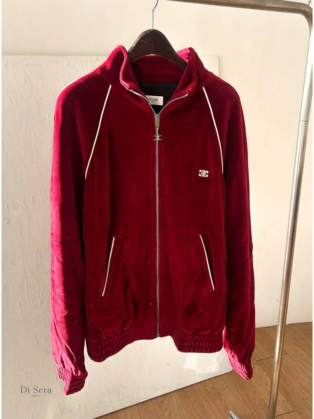 CELINE Velvet Triomphe Jersey Track Jacket Red
