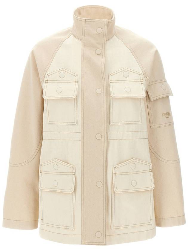 Fendi High Collar Blouson Jacket White
