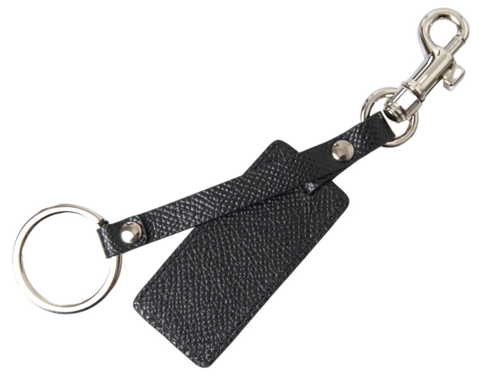 Dolce & Gabbana Black DG Logo Leather Silver Metal Men's Keychain