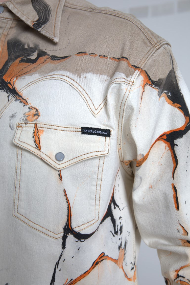 Dolce & Gabbana Multicolor Cotton Collared Denim Men's Shirt
