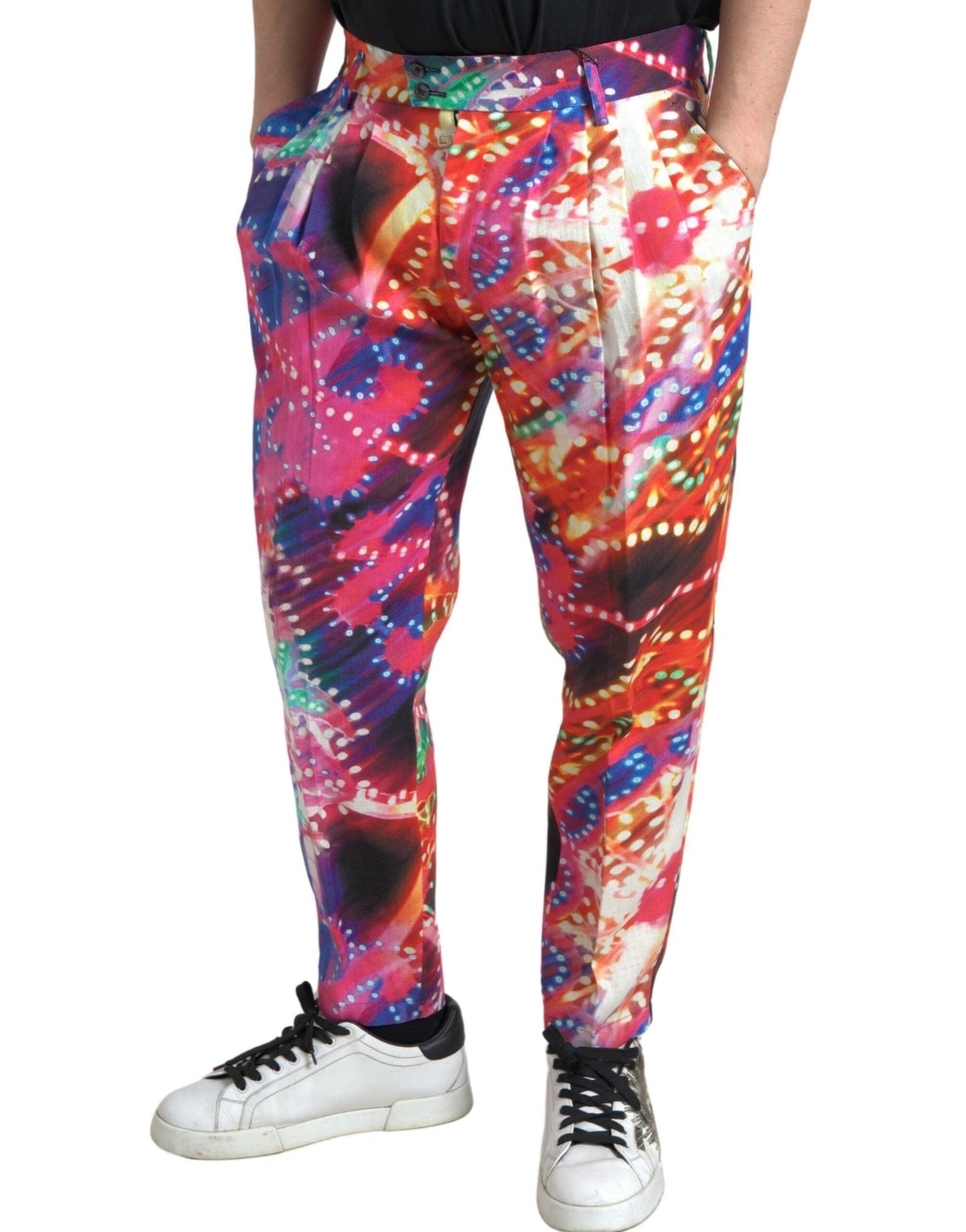 Dolce & Gabbana Multicolor Printed Linen Men Trouser Men's Pants