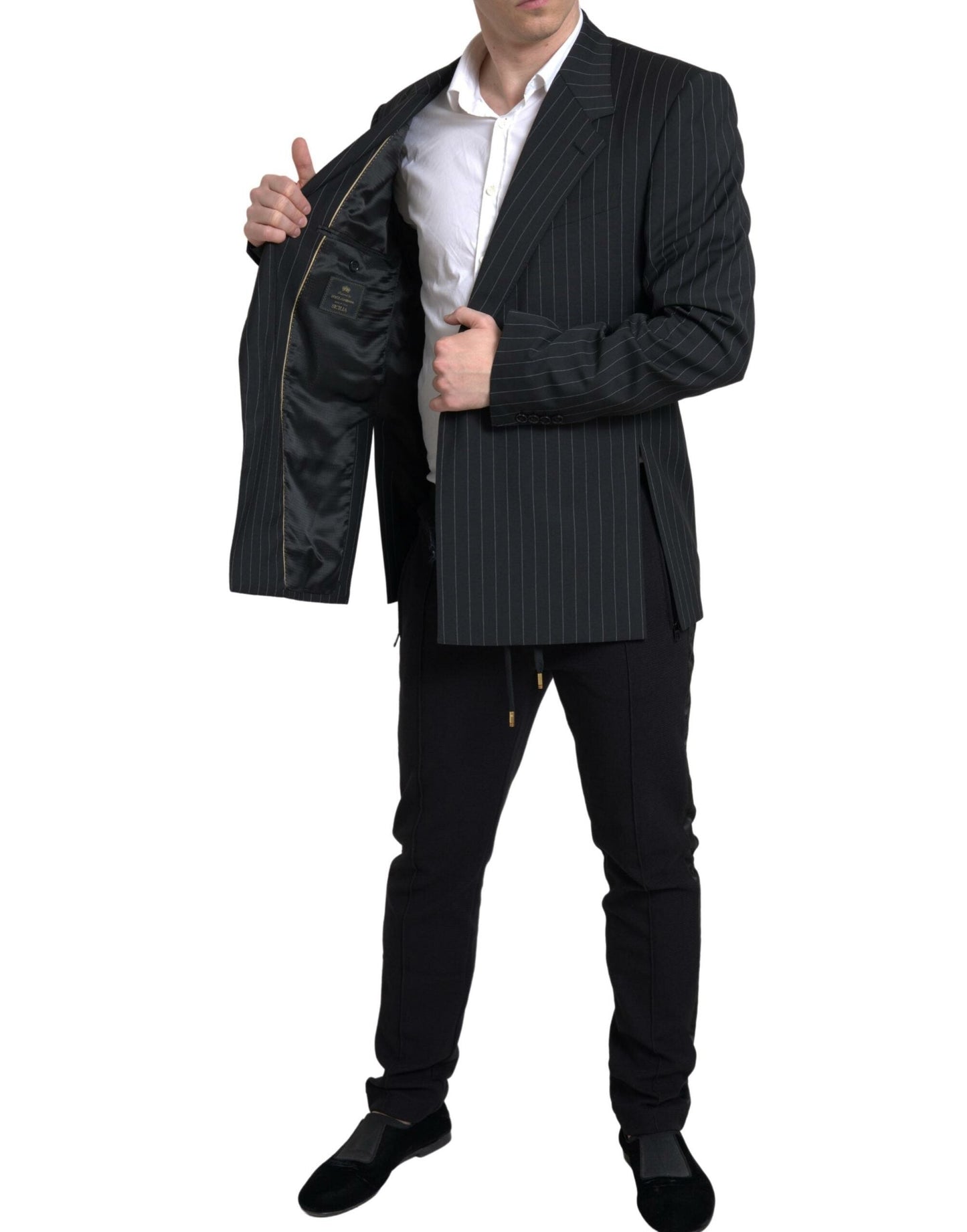 Dolce & Gabbana Black Stripe Single Breasted SICILIA Men's Blazer