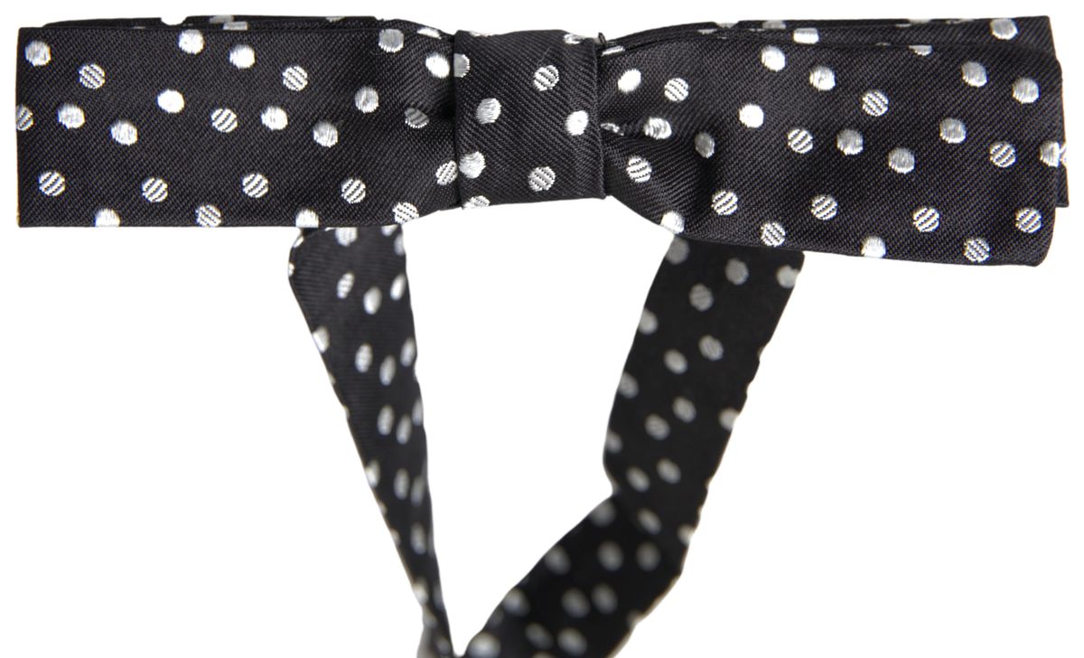 Dolce & Gabbana Black Polka Dot Silk Adjustable Men Neck Papillon Bow Men's Tie