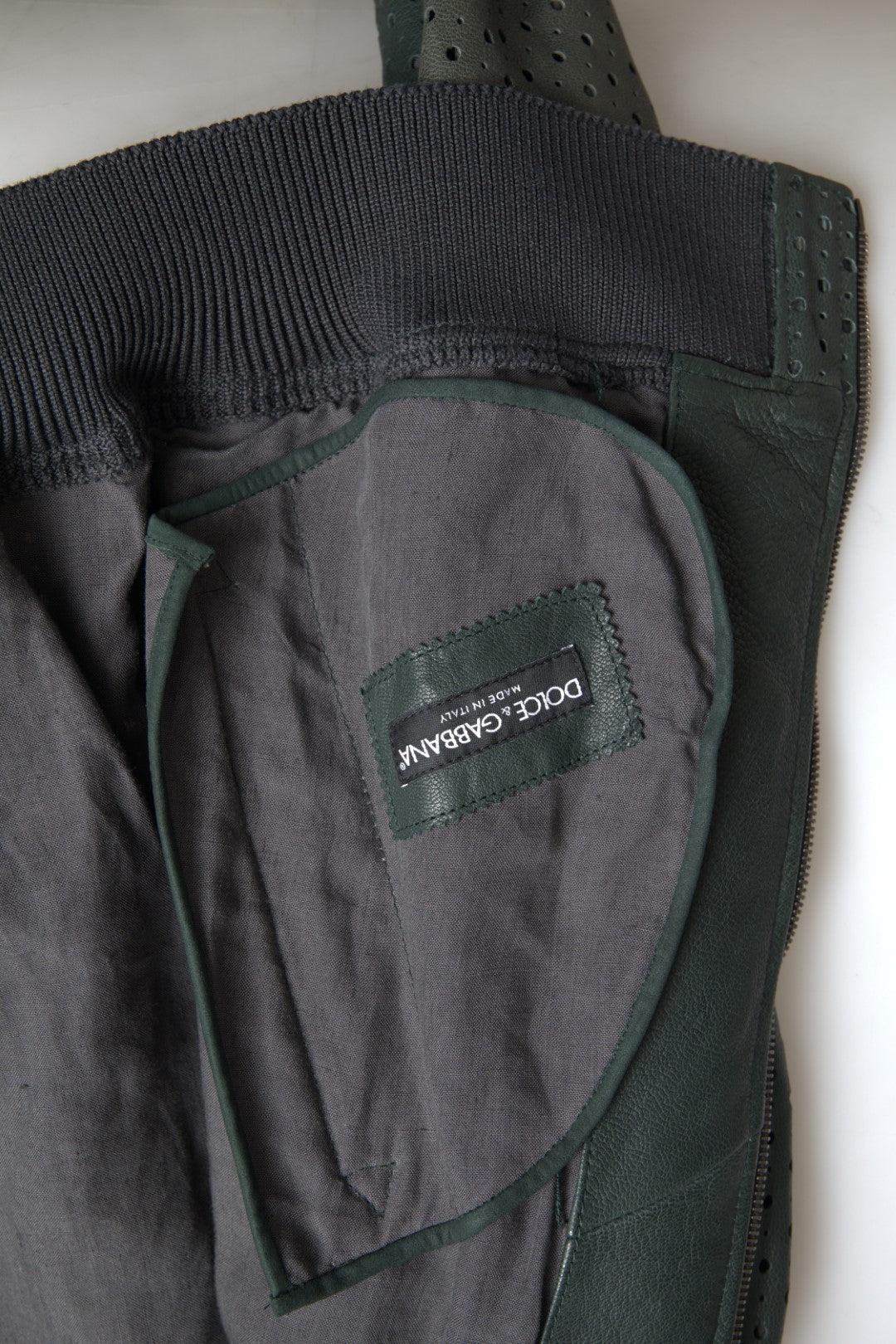 Dolce & Gabbana Green Perforated Leather Bomber Men's Jacket