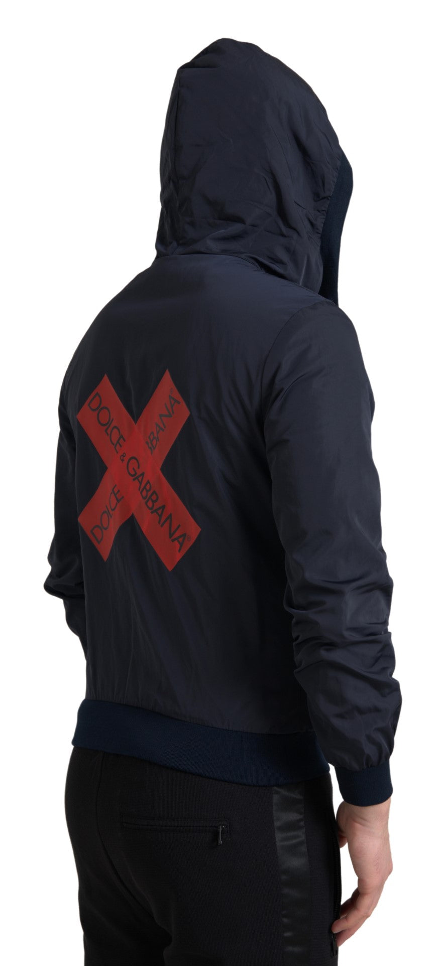 Dolce & Gabbana Blue Hooded Logo Polyester Full Zip Men's Sweater