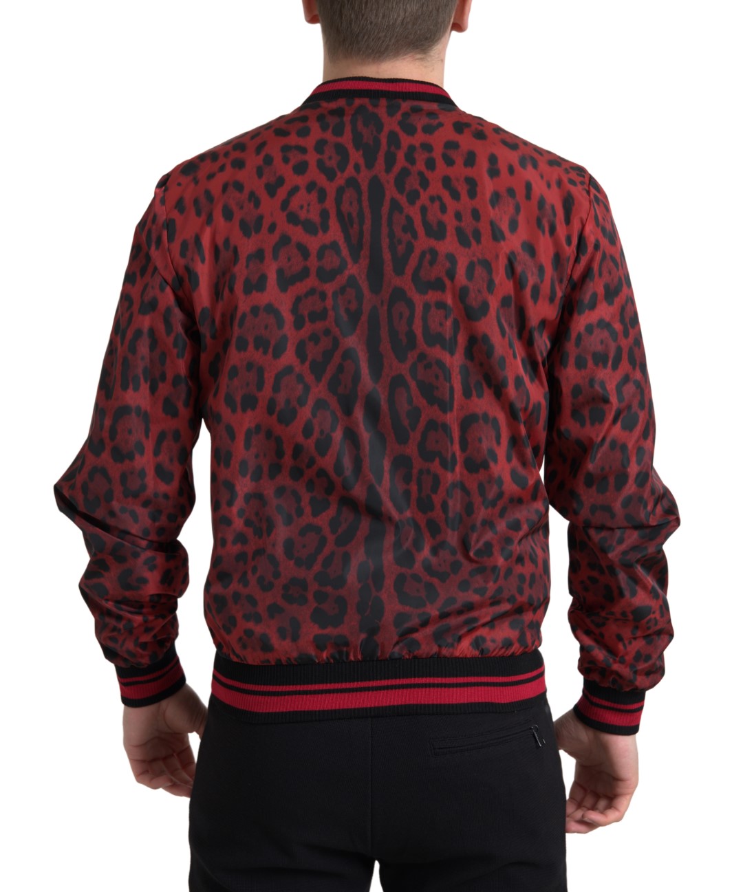 Dolce & Gabbana Red Leopard Bomber Short Coat Men's Jacket