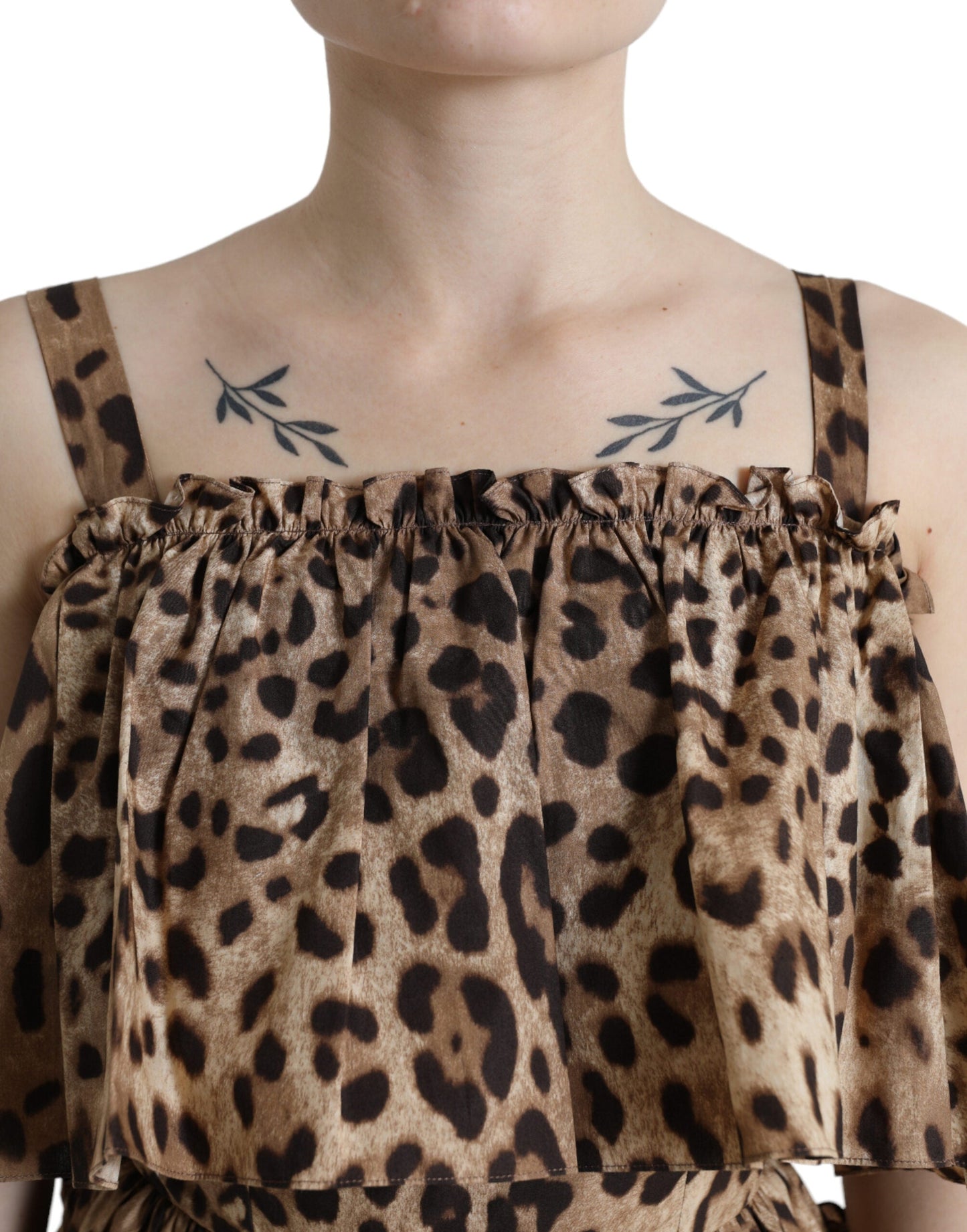 Dolce & Gabbana Brown Leopard Print Sleeveless A-line Women's Dress
