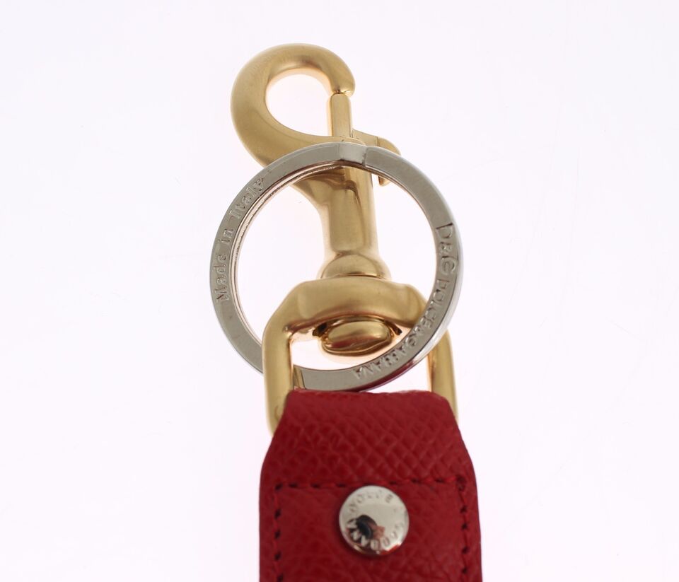 Dolce & Gabbana Gold Yellow Raffia Leather Clasp Finder Chain Women's Keyring
