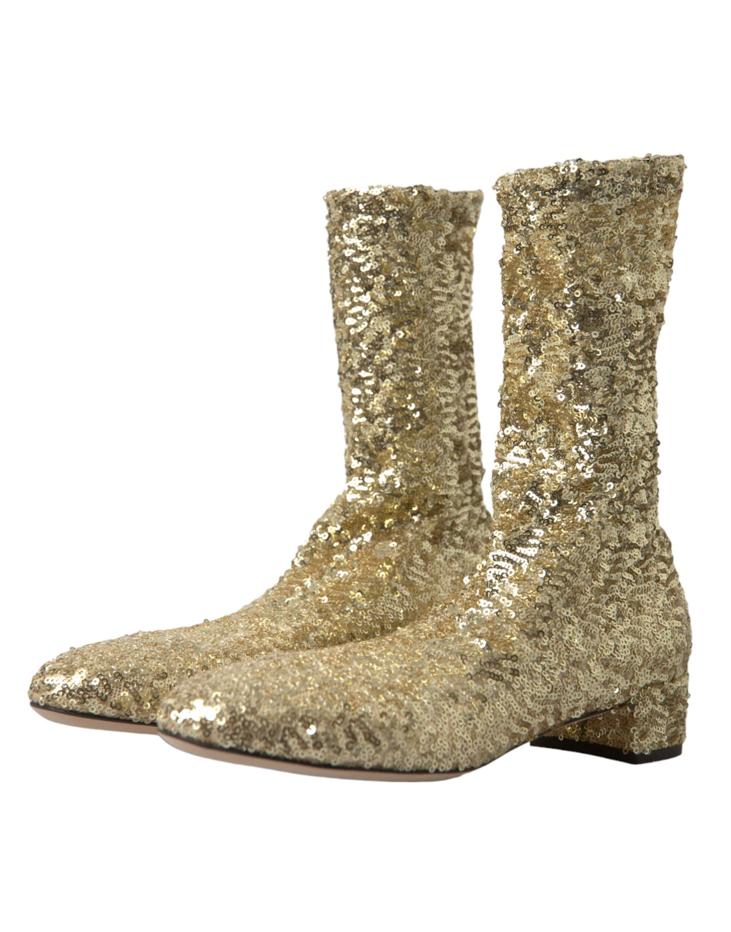Dolce & Gabbana Gold Sequined Short Boots Stretch Women's Shoes