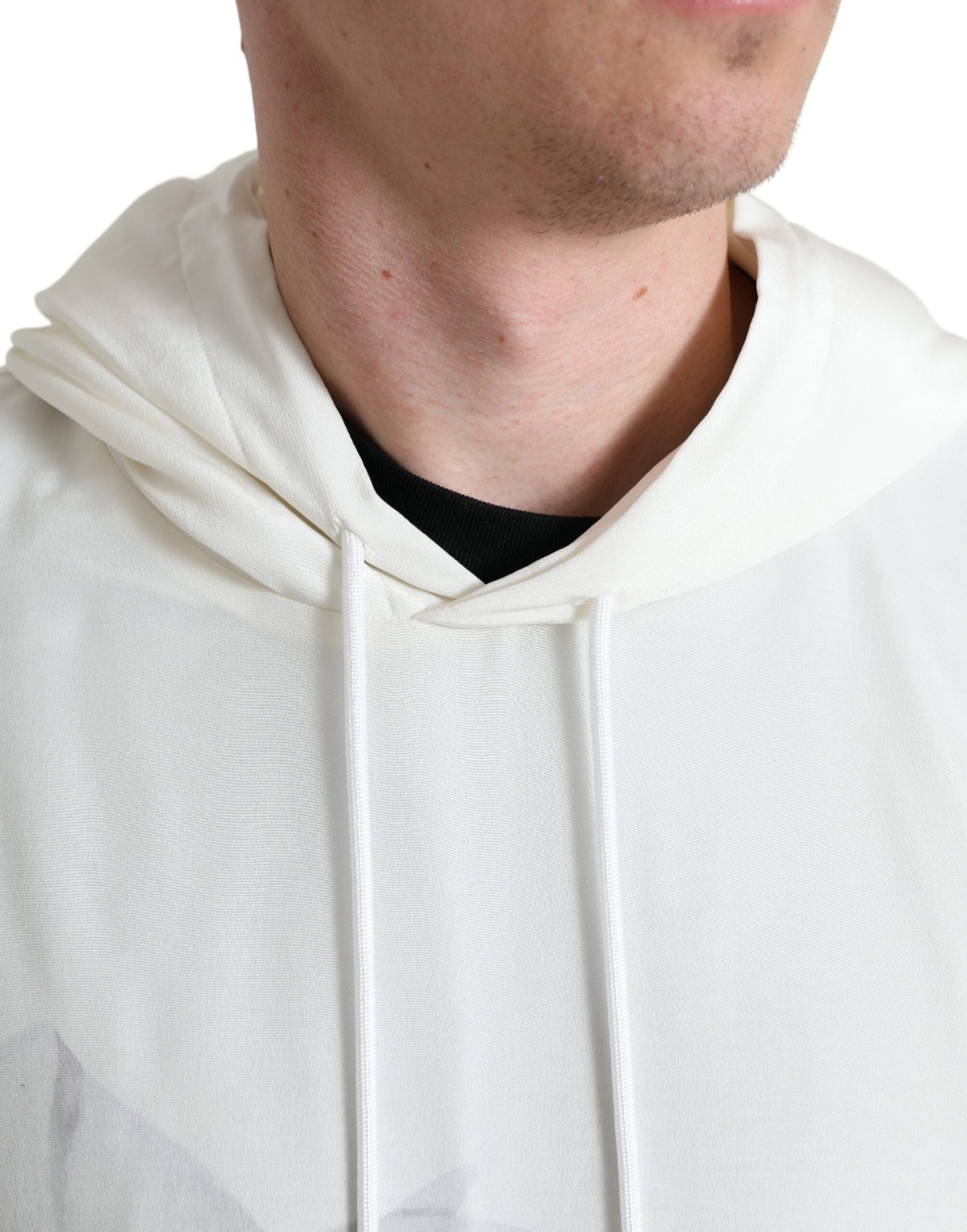 Dolce & Gabbana White Floral Print Hooded Pullover Men's Sweater