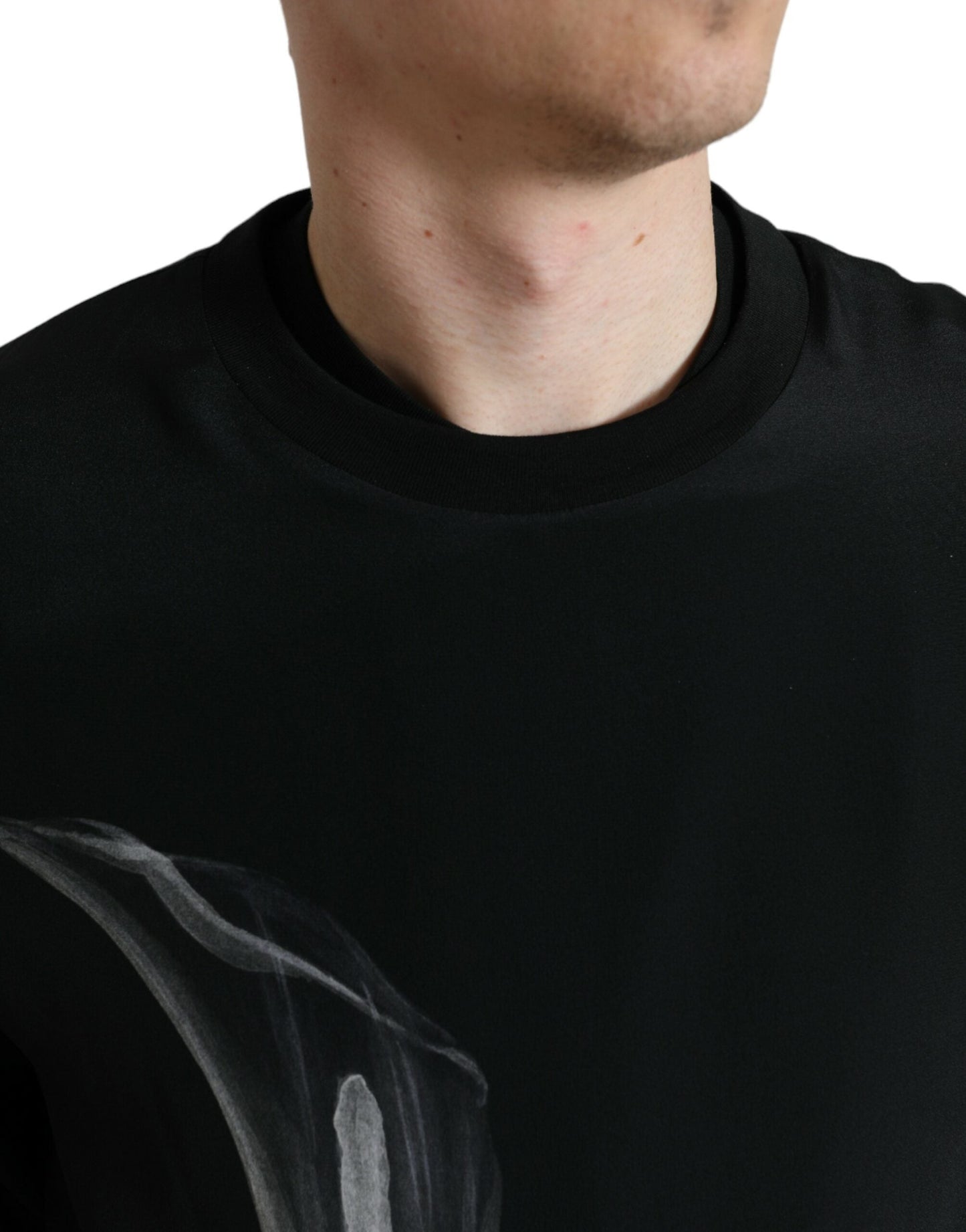 Dolce & Gabbana Black Floral Print Crewneck Pullover Men's Sweater