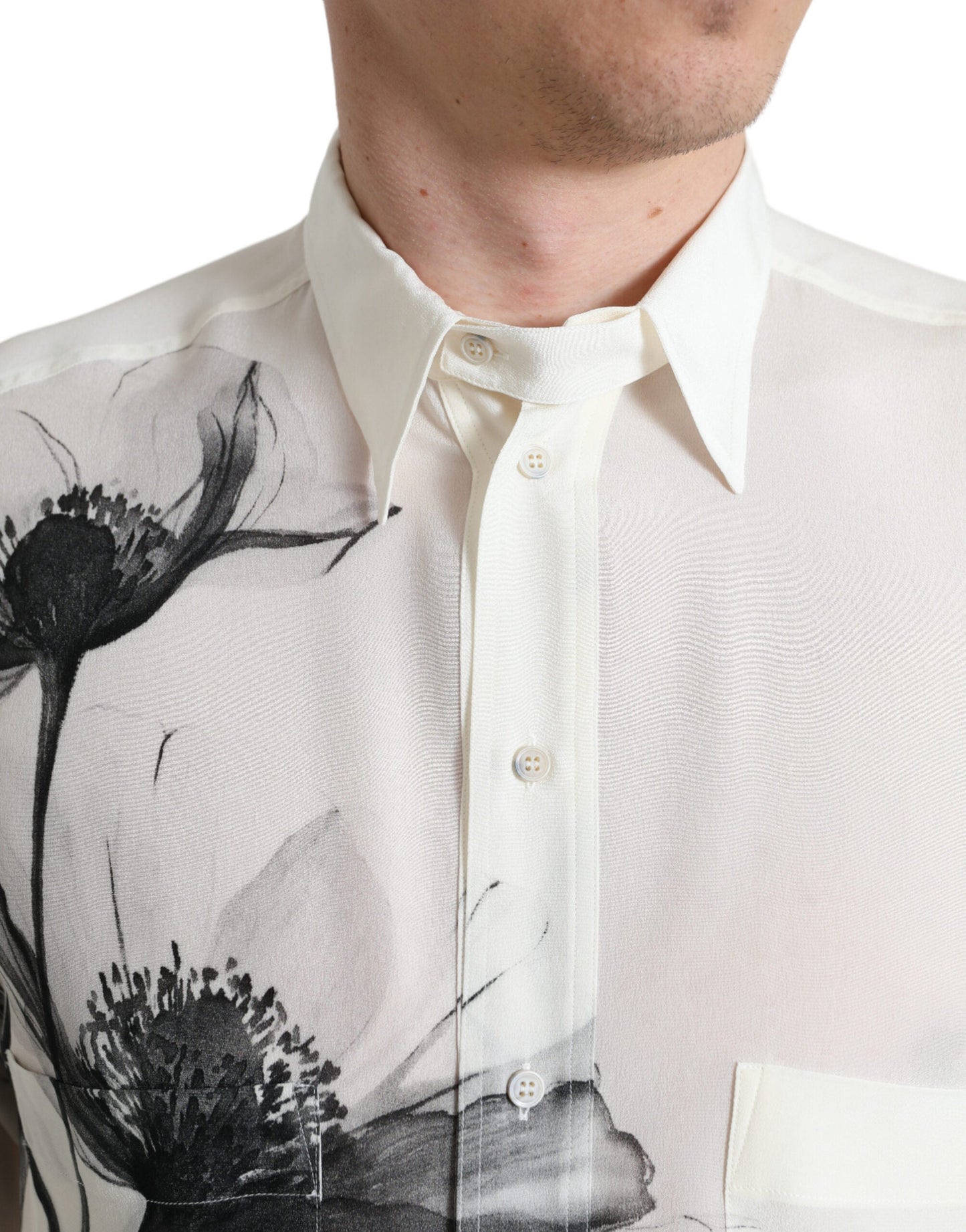 Dolce & Gabbana White Floral Collared Dress Silk Men's Shirt